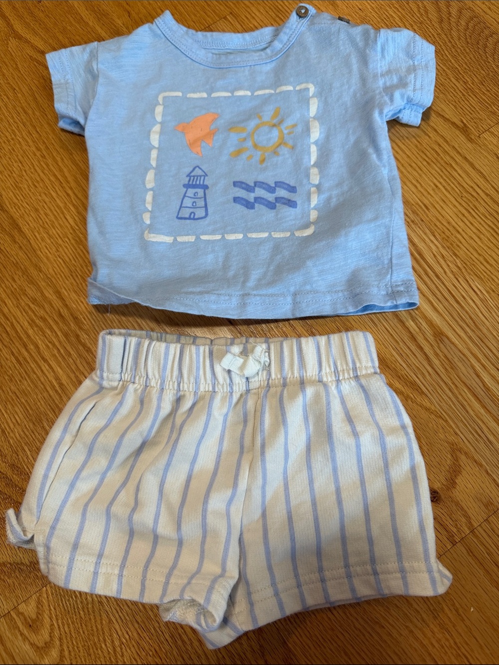 Baby Blue Nautical Tee and Striped Shorts Set - Brand: